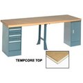 Global Equipment 96x30 Production Workbench Shop Square Edge, Cabinet, 3 Drawer, 1 Leg GY 607995